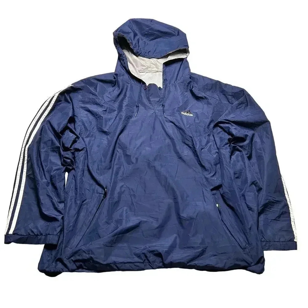 Vintage Adidas Windbreaker Hooded Pullover Navy Blue Men's 2XL Y2K